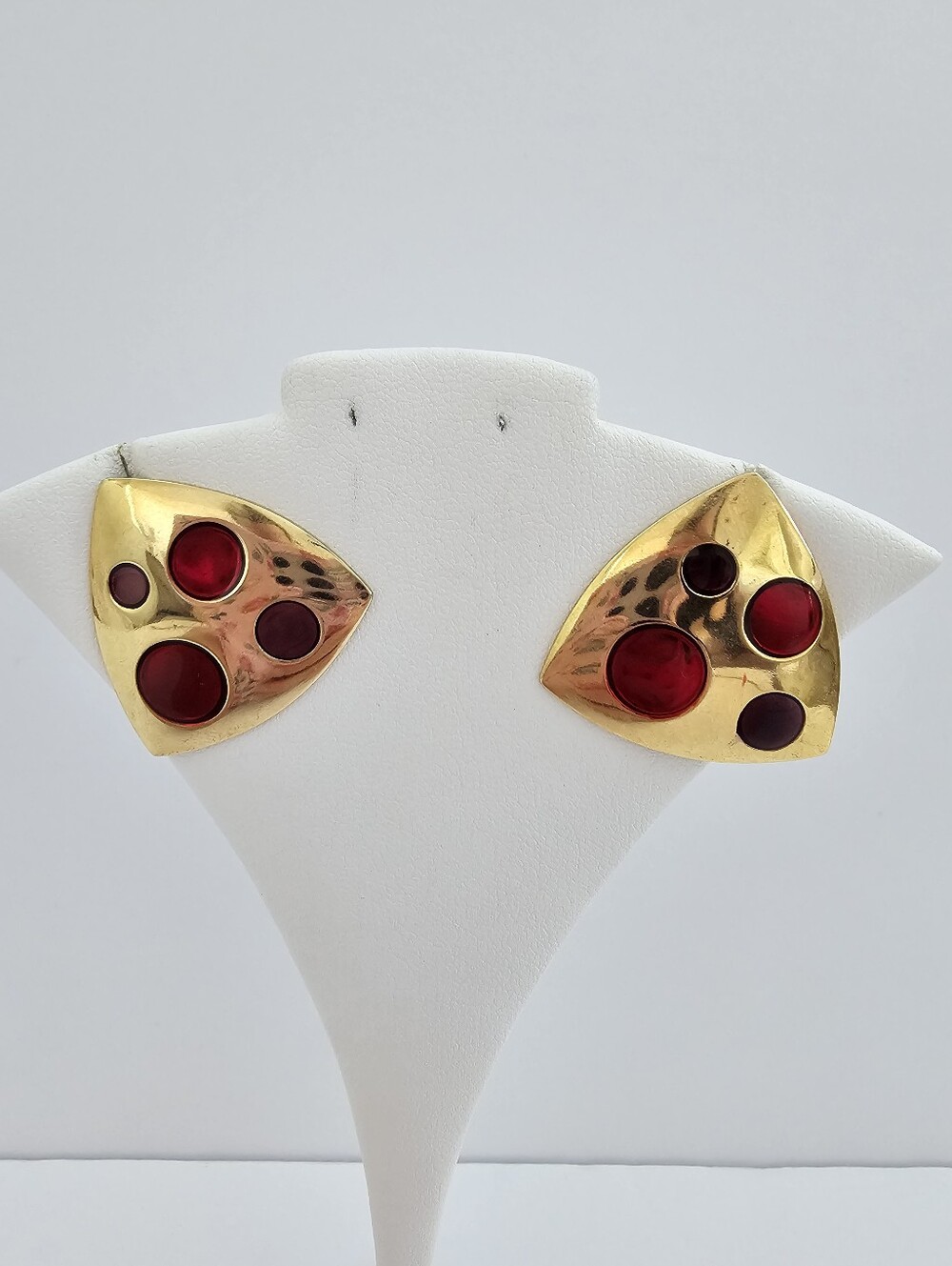 Vintage 1980s Modernist Gold-Tone Shield Triangle Statement Post Earrings